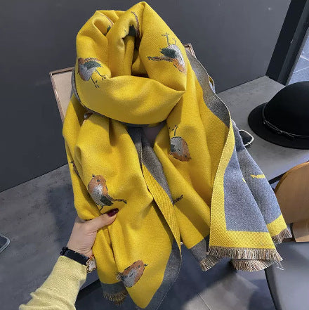 Warm Bird Pattern Cashmere Scarf