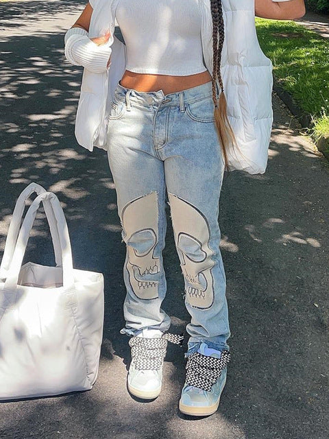 Vintage Skull Jeans High Waist