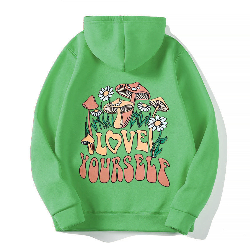 Loose Mushroom Slogan Hoodie