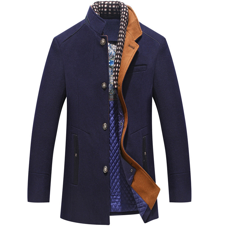 Men's Woolen Coat Thickened Scarf Collar