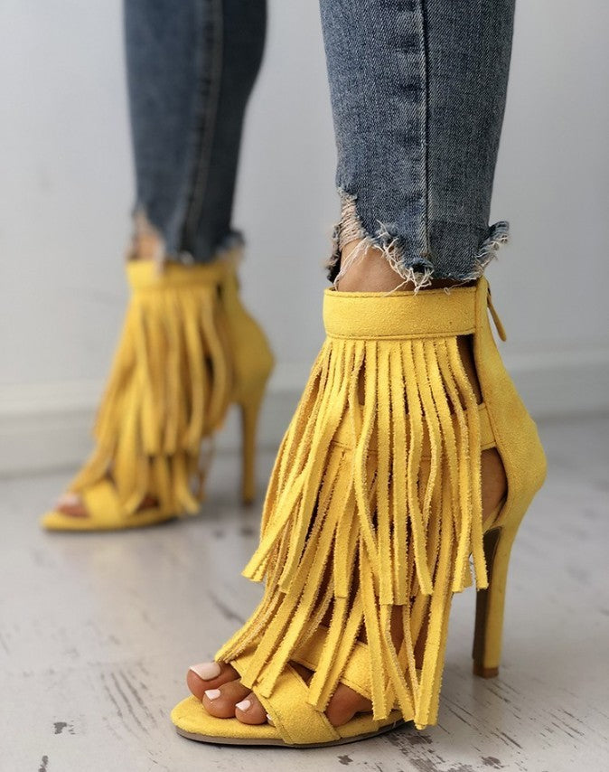 Fringed High Heel Sandals