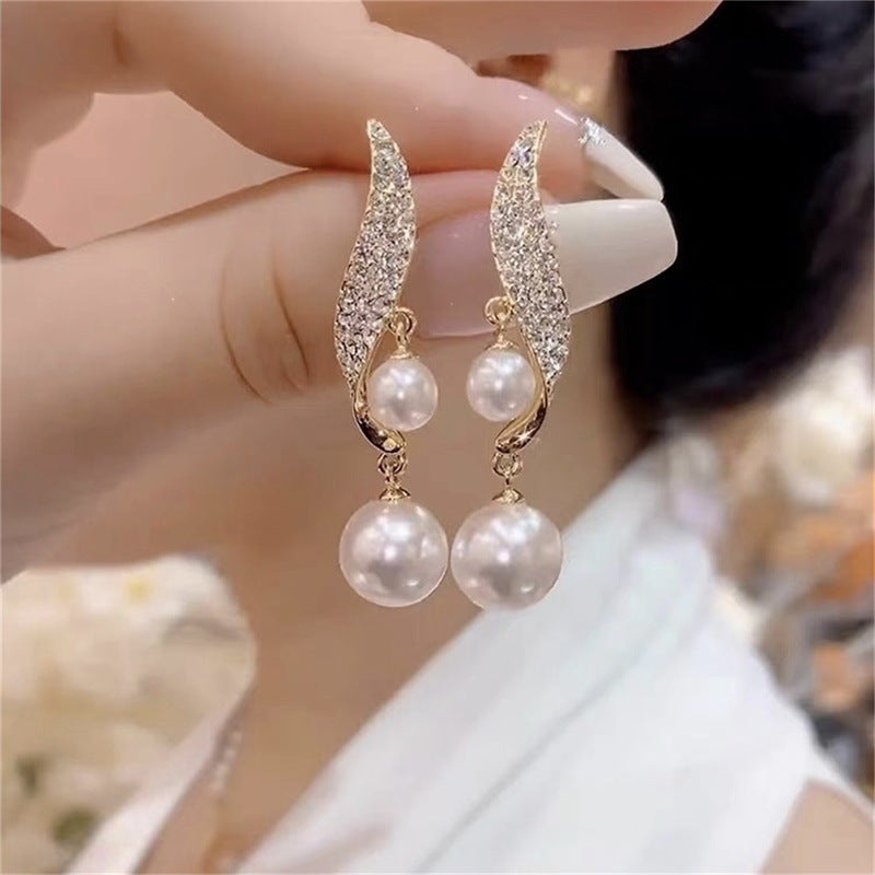 Silver Pearl Rhinestone Earrings