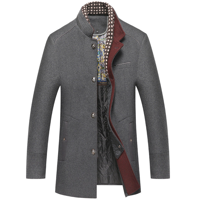Men's Woolen Coat Thickened Scarf Collar