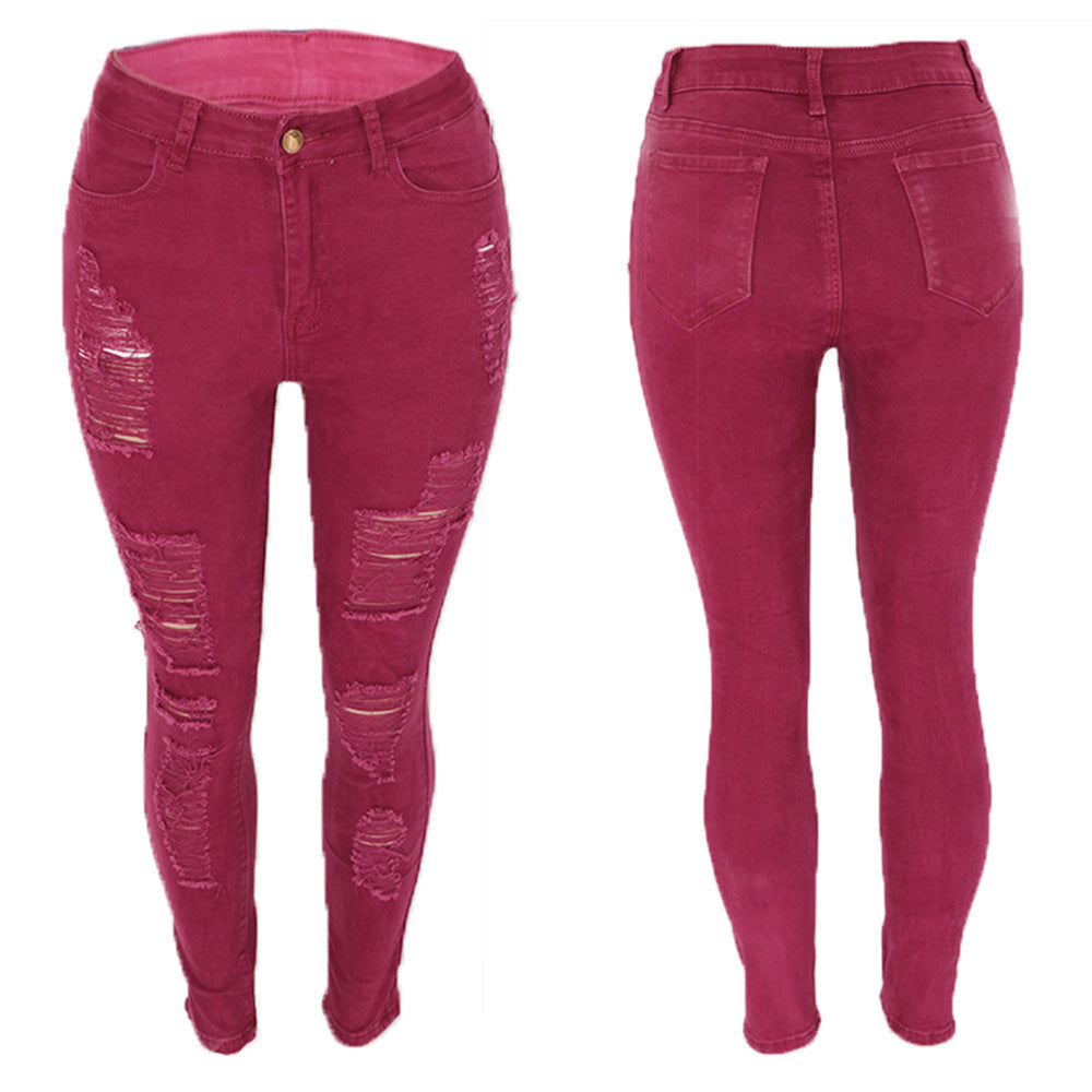 Slim-fit Multi-color Knee Ripped Jeans