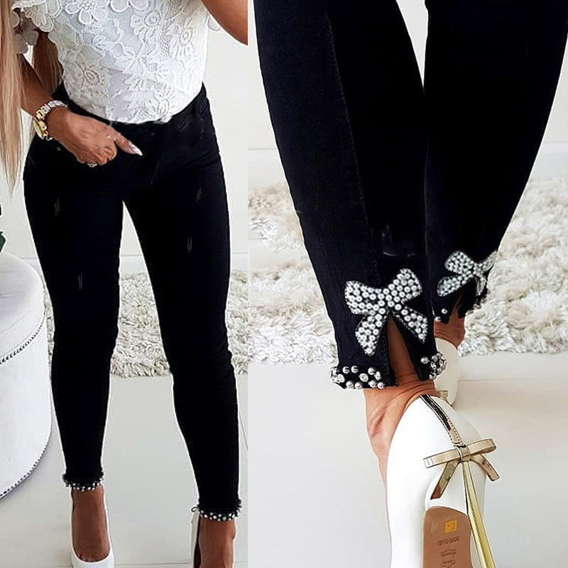 Slim Jeans Butterfly Flower Beaded