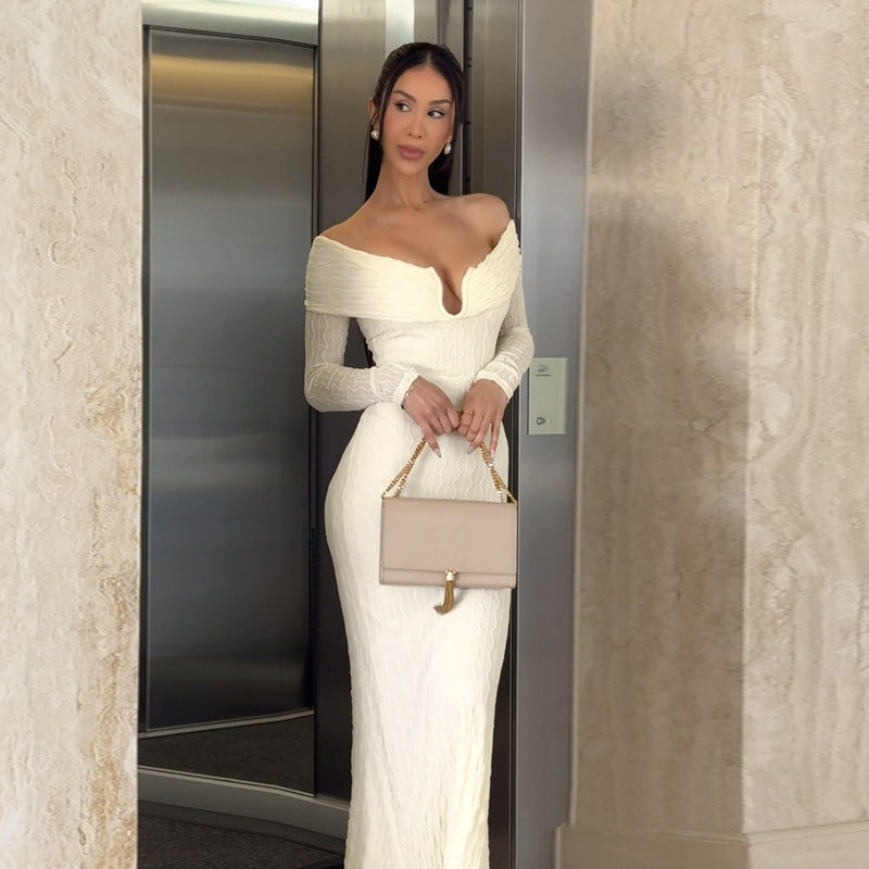 Off-shoulder Long Sleeve Dress