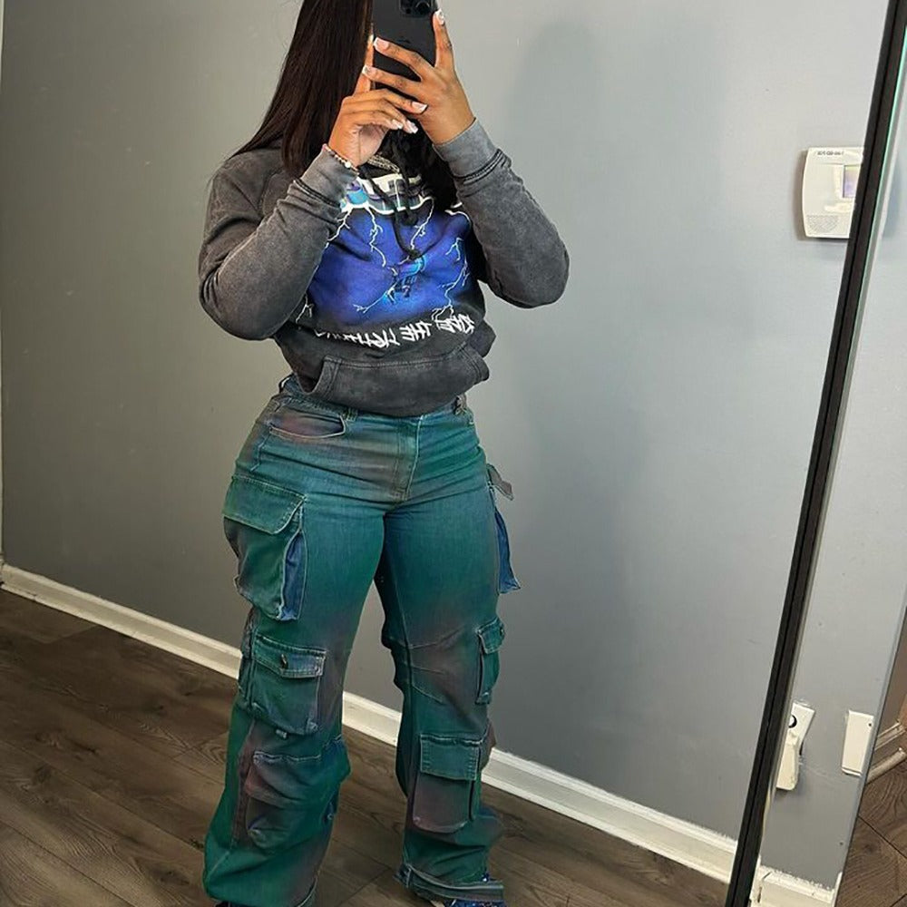 Multi-pocket Tie-dyed Jeans