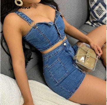 Blue denim suit