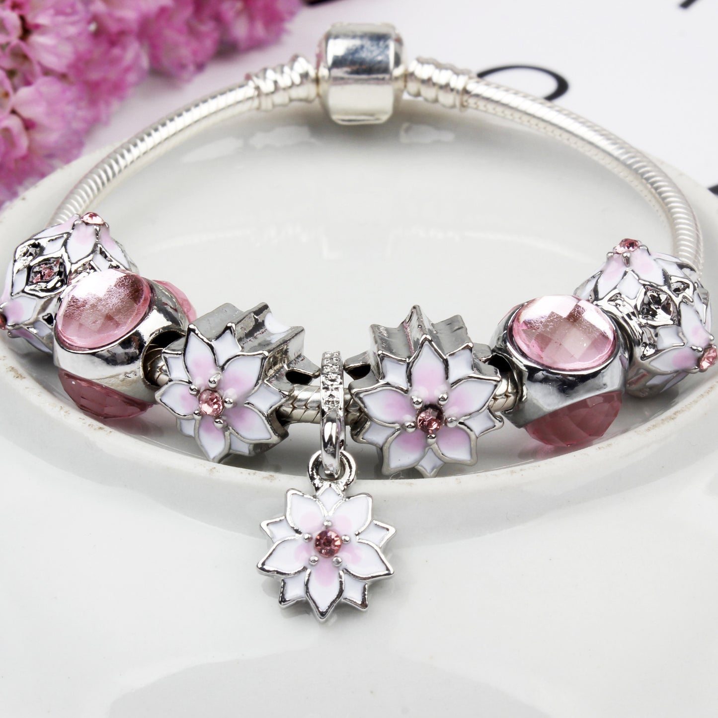 Magnolia alloy bracelet