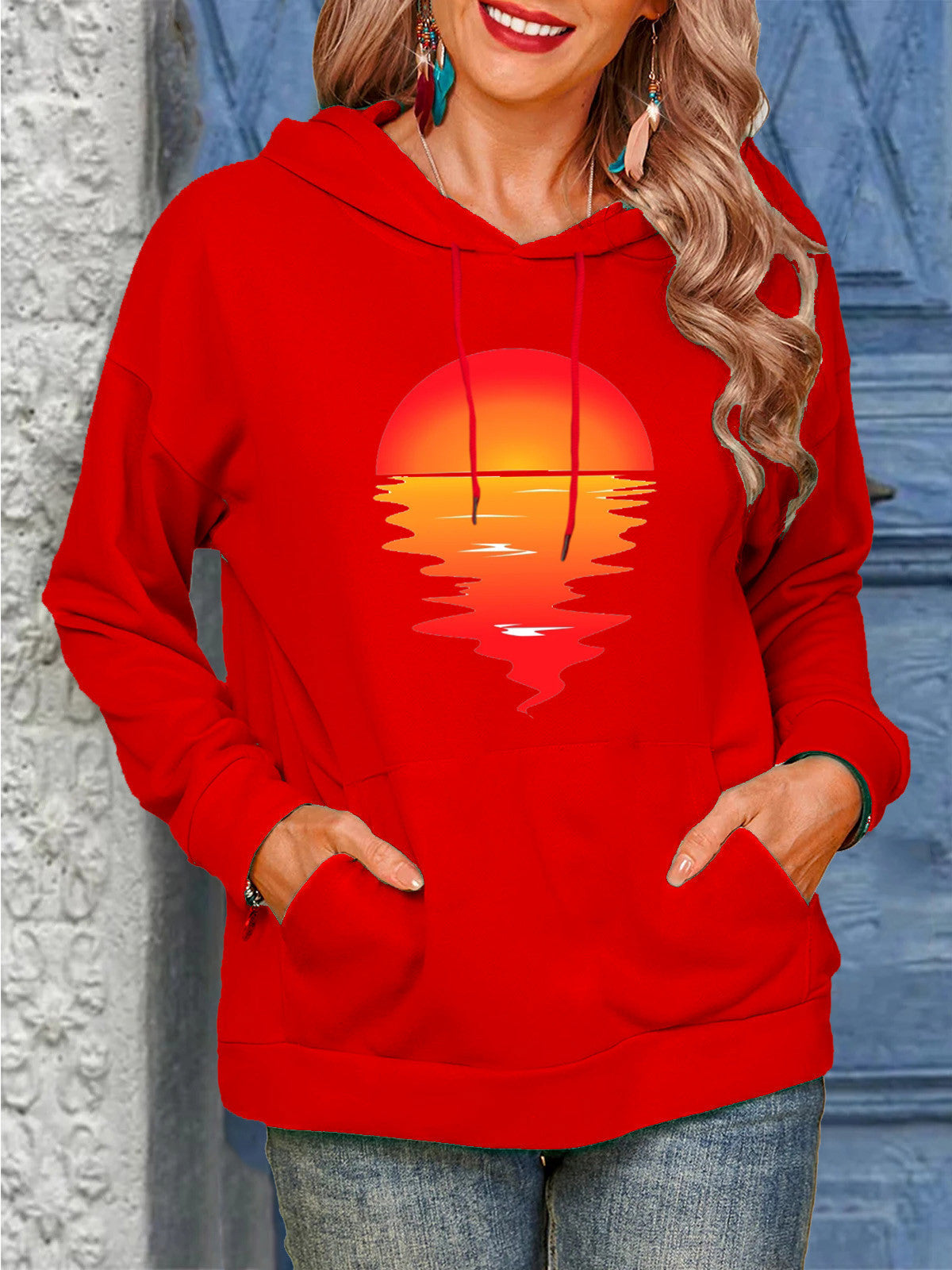 Sun Pattern Drawstrings Sweaters