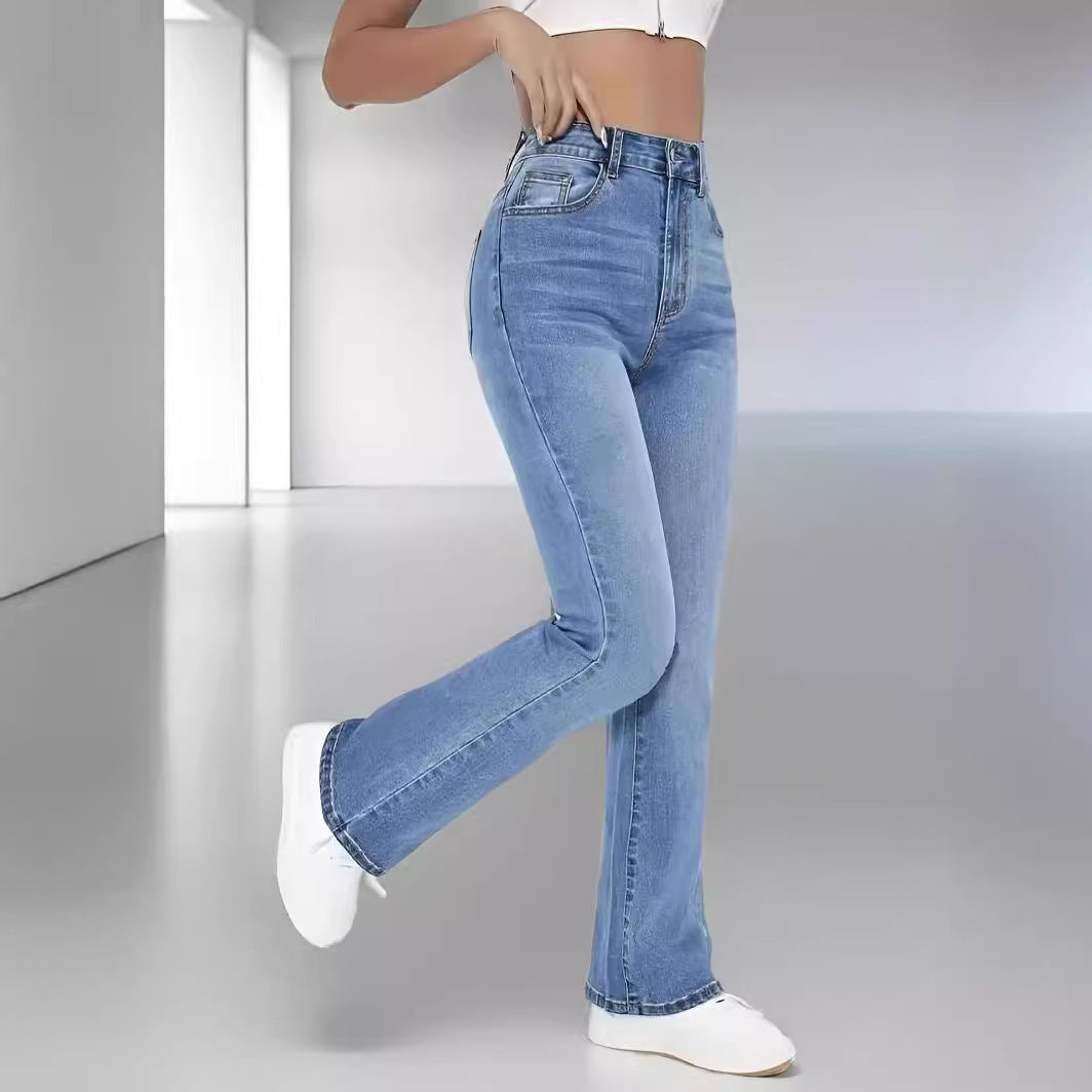 High Waist Straight Slim Fit All-match Stretch Jeans