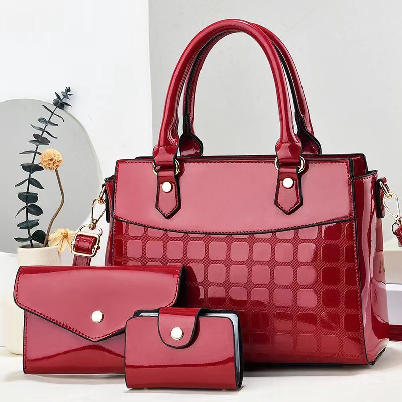 Bright Leather Embossed Large Shoulder Bag