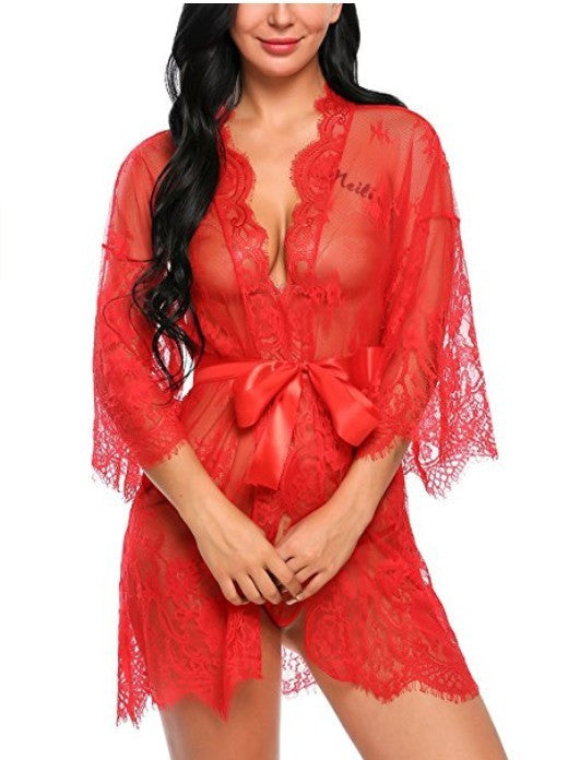 Openwork lace kimono-style lingerie