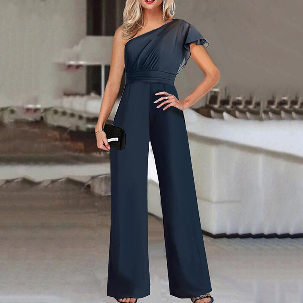 Diagonal Collar Strapless Jumpsuit
