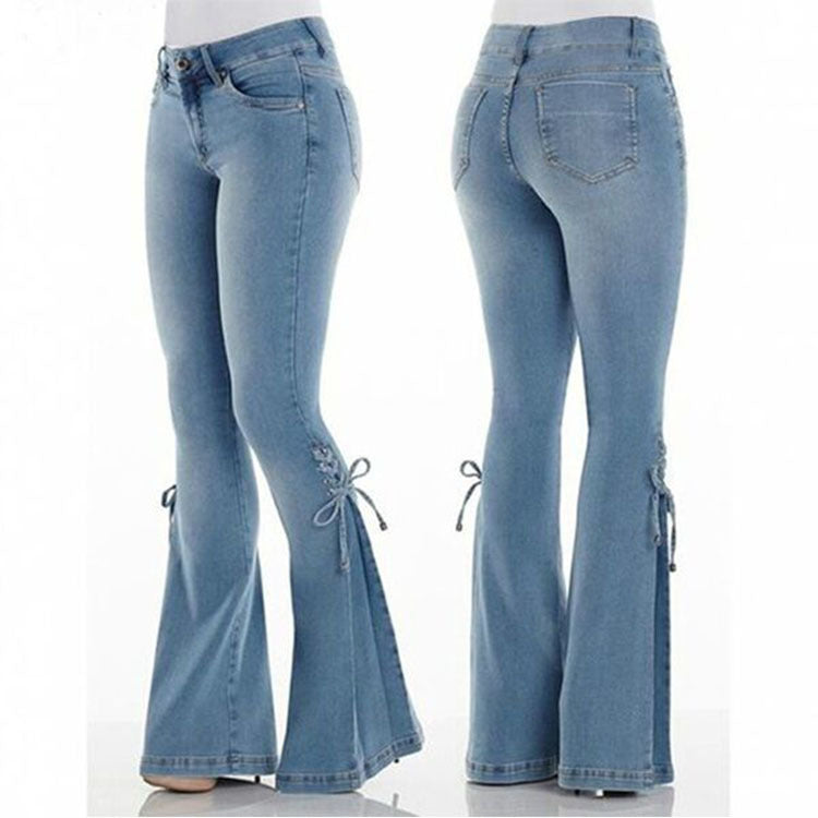 Mid-waisted denim stretch jeans