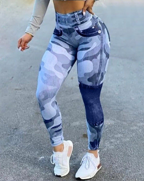Skinny Running Imitation Denim Yoga Pants