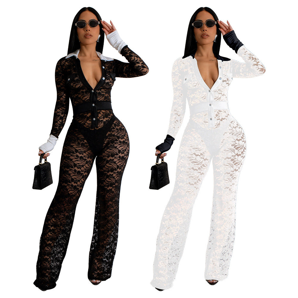 Lace Contrast-color Jumpsuit