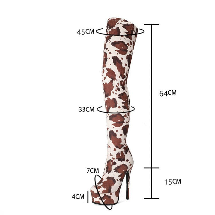 Cow Pattern Over The Knee Boots