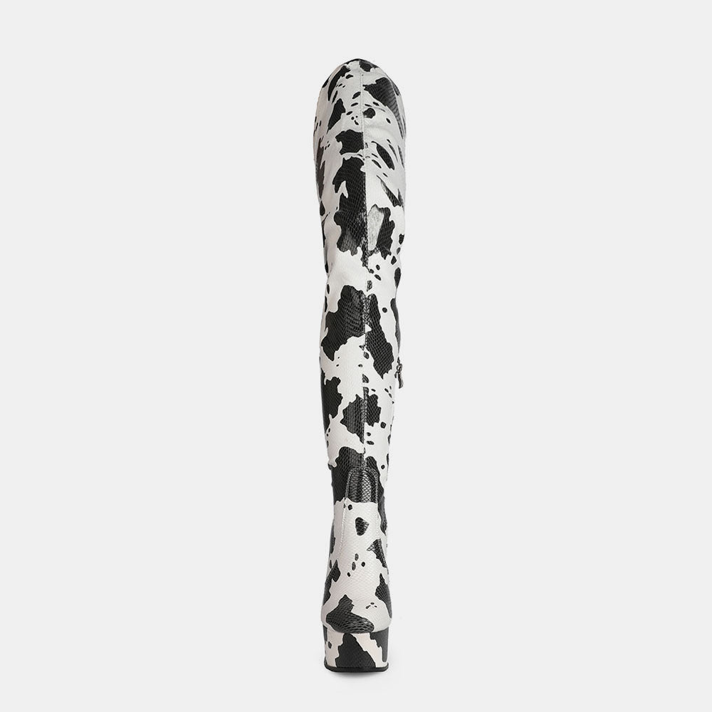 Cow Pattern Over The Knee Boots