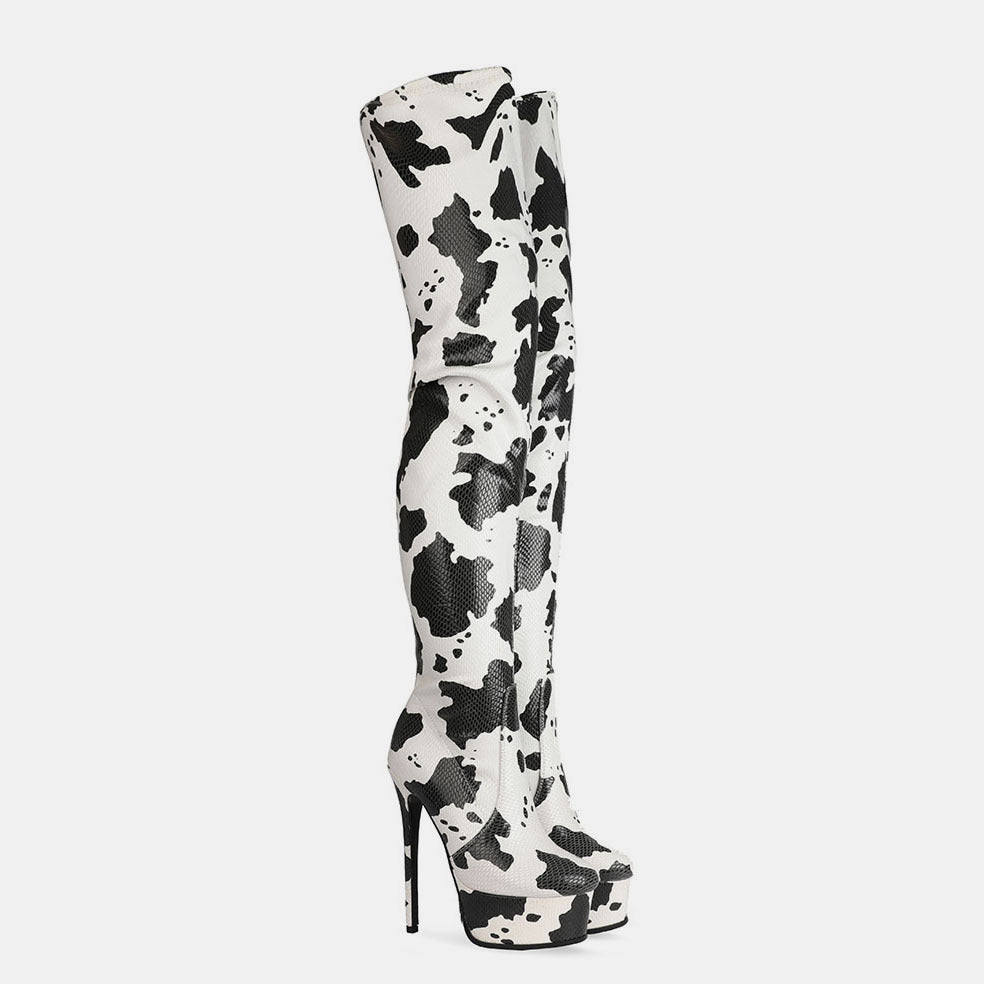 Cow Pattern Over The Knee Boots