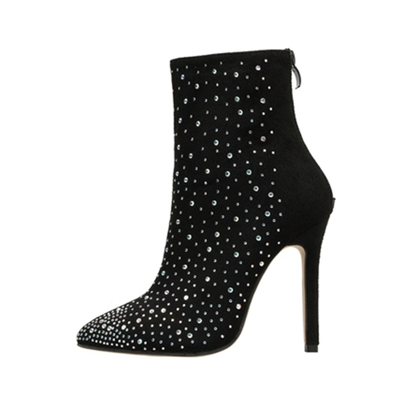 Suede Rhinestone High-heeled Boots