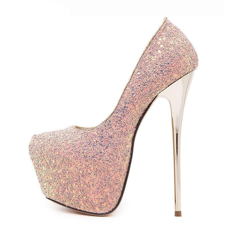 Stiletto Platform Sequined High Heels