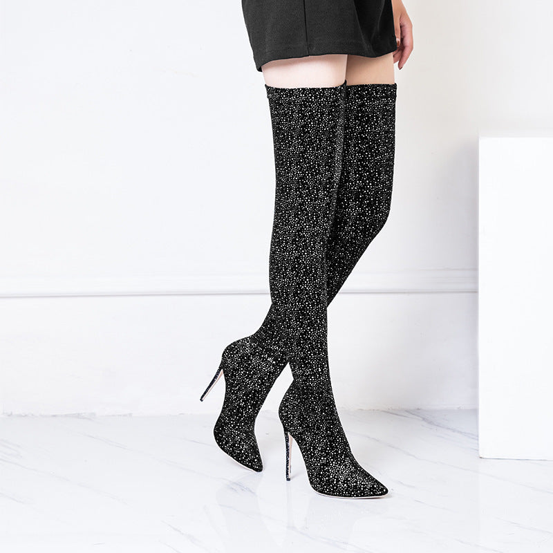 Stretch Cloth Over The Knee Boots