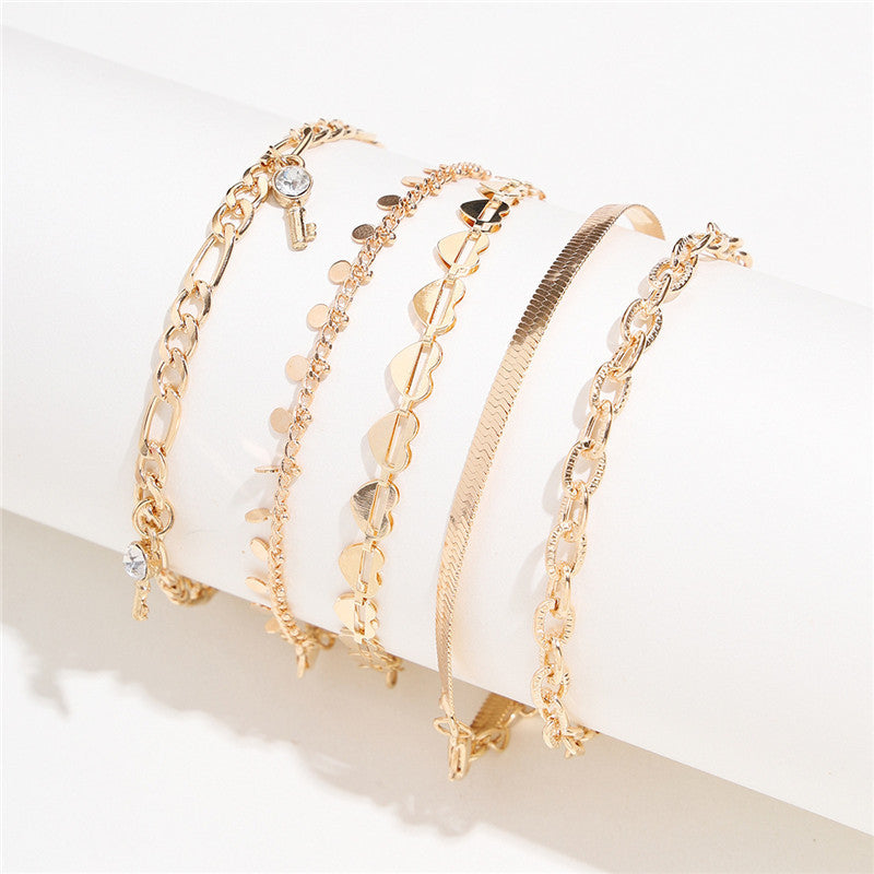 5 Pcs Gold Color Anklets