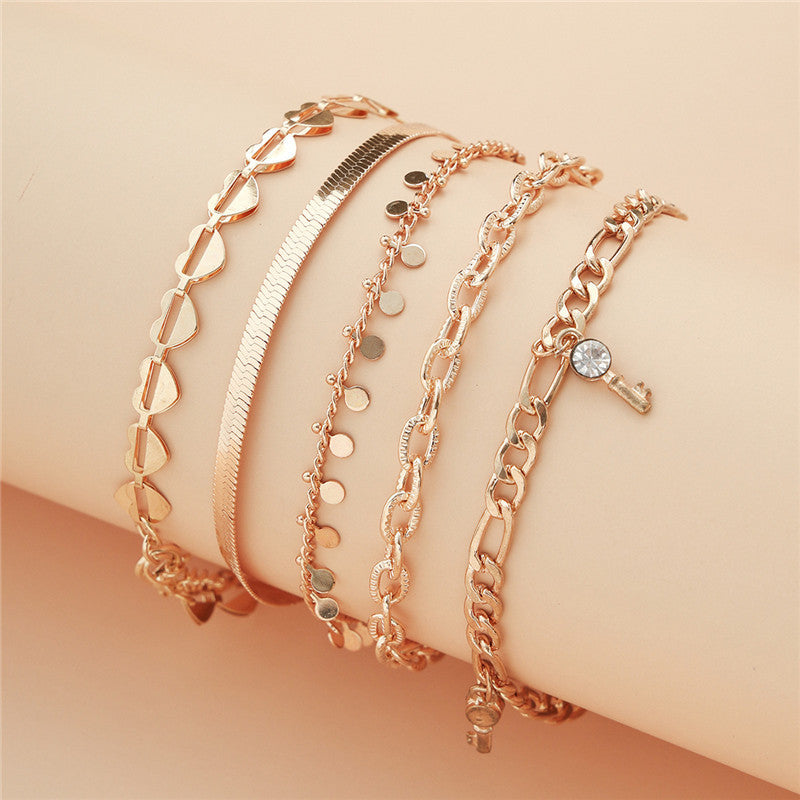 5 Pcs Gold Color Anklets