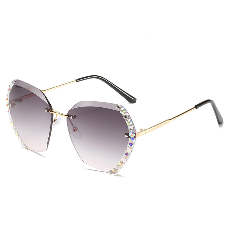 Rimless Sunglasses With Diamond-Studded Polygonal