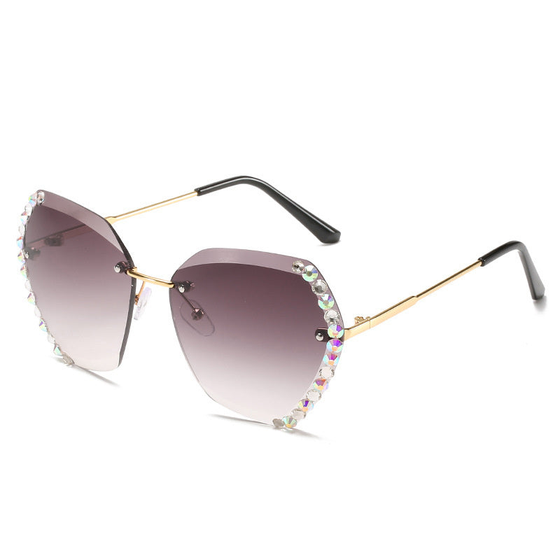 Rimless Sunglasses With Diamond-Studded Polygonal