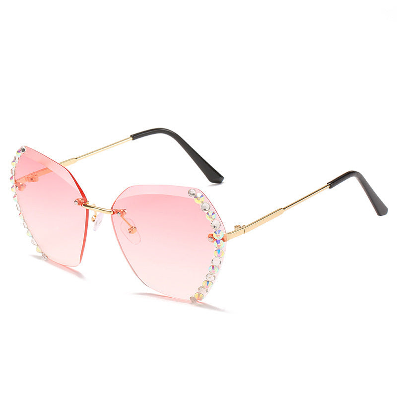 Rimless Sunglasses With Diamond-Studded Polygonal