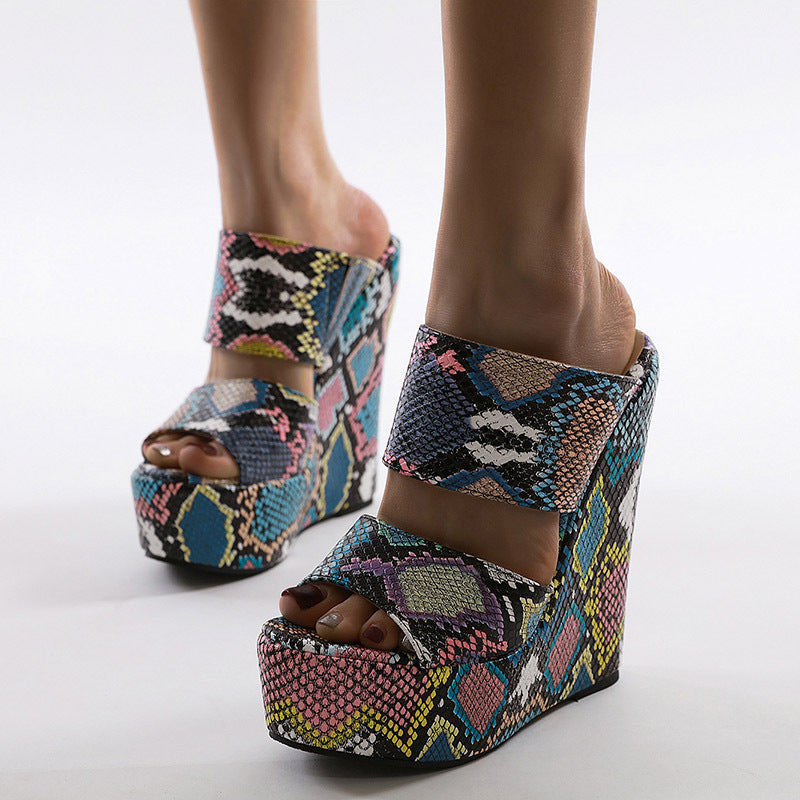 Snake Print High-Heeled Wedge