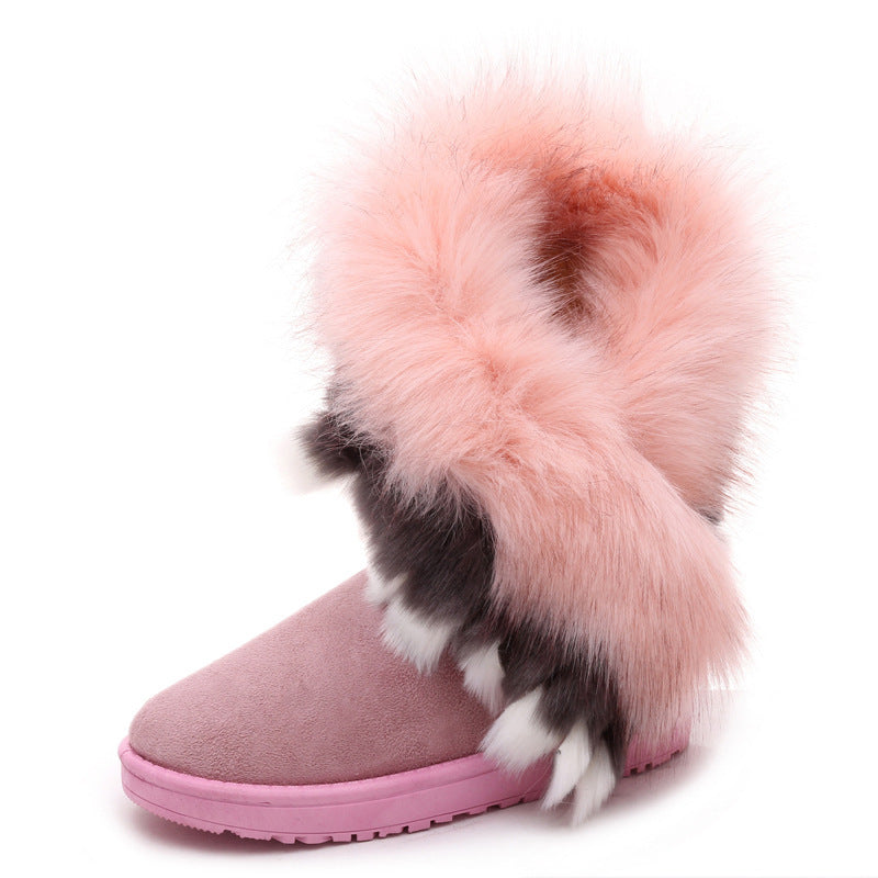 fox fur thick-soled non-slip boots