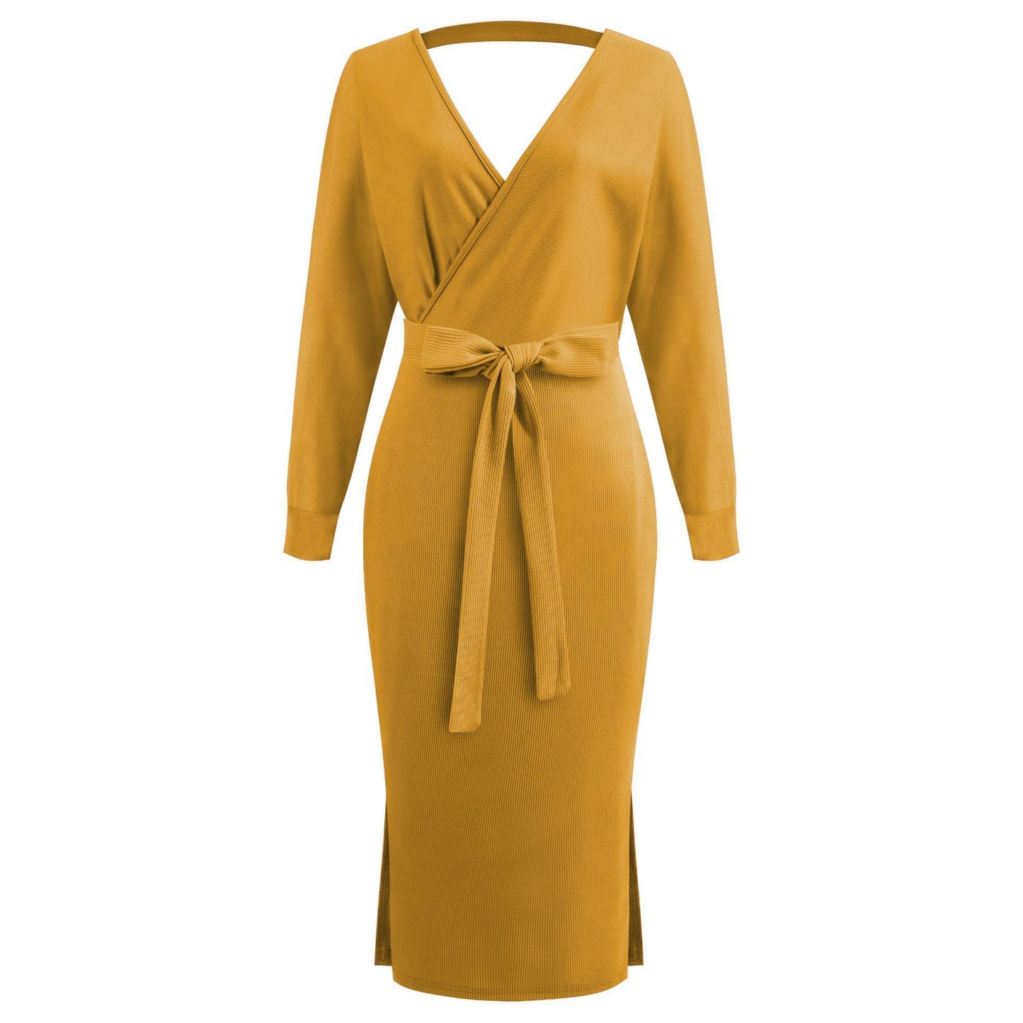 V-neck Knitted Mid-length Dress