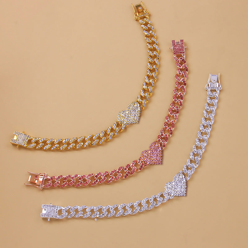 Diamond Heart Shaped Cuban Anklet