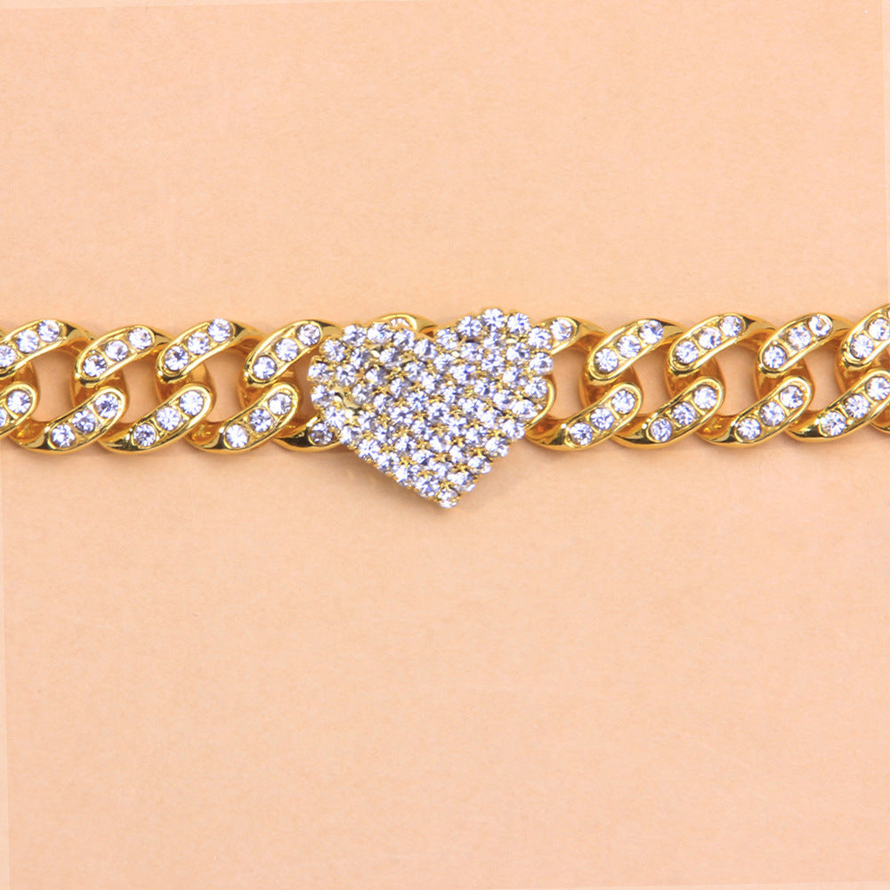 Diamond Heart Shaped Cuban Anklet