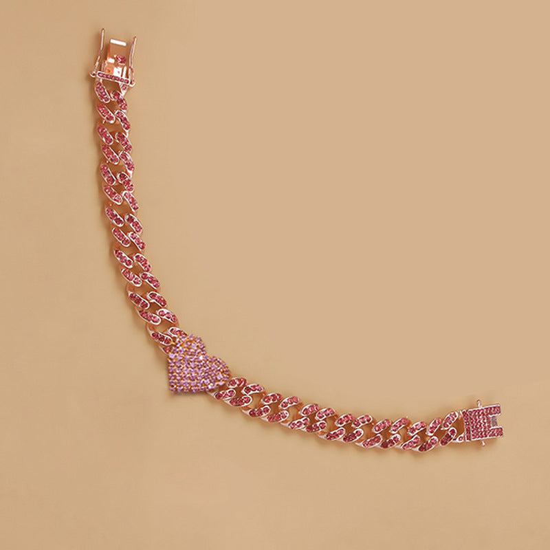 Diamond Heart Shaped Cuban Anklet