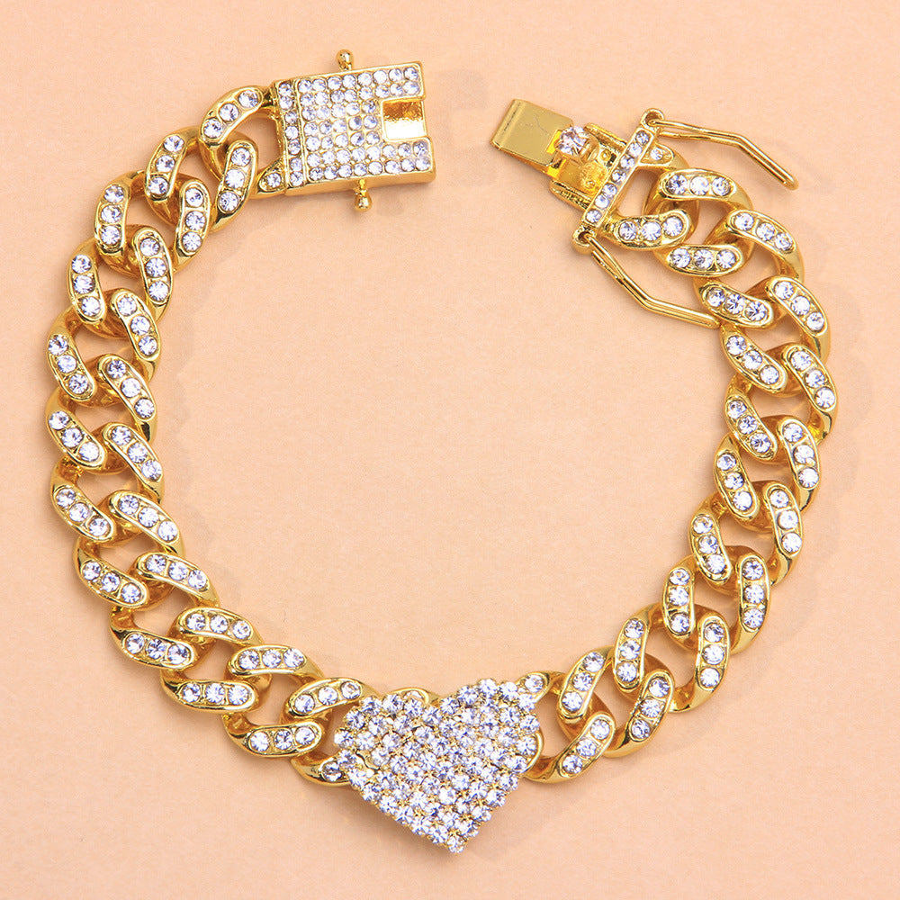 Diamond Heart Shaped Cuban Anklet