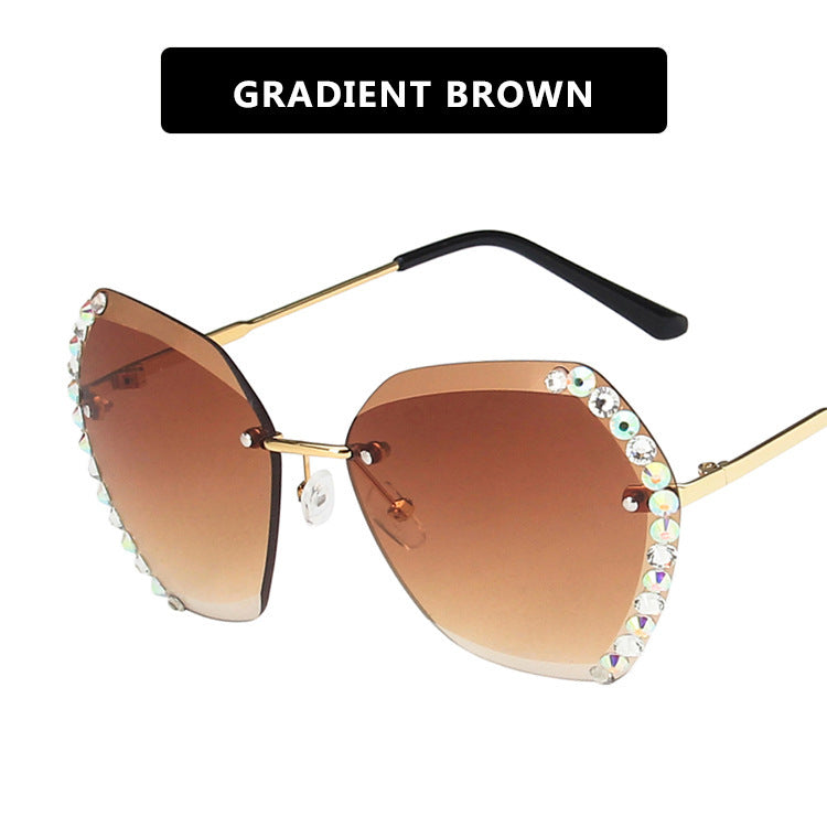 Rimless Sunglasses With Diamond-Studded Polygonal