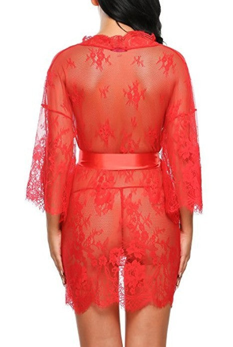 Openwork lace kimono-style lingerie