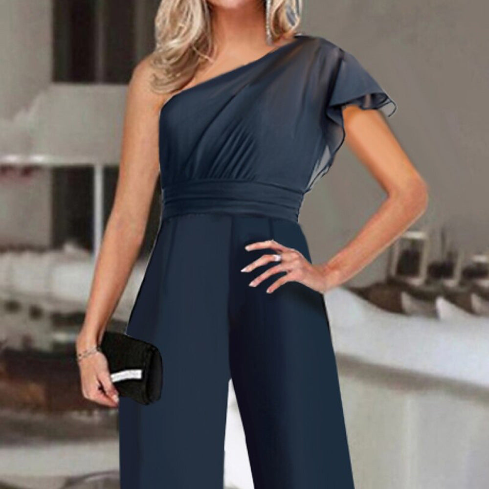 Diagonal Collar Strapless Jumpsuit