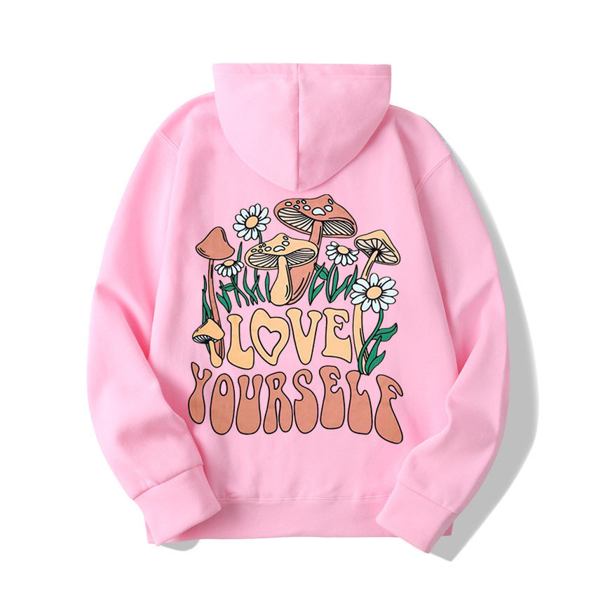 Loose Mushroom Slogan Hoodie