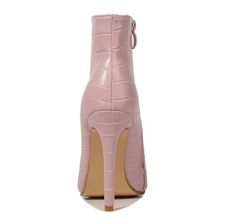 Snakeskin Print Back Zipper Boots