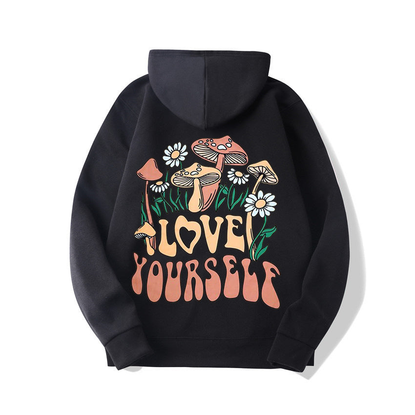 Loose Mushroom Slogan Hoodie