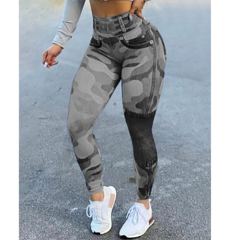 Skinny Running Imitation Denim Yoga Pants
