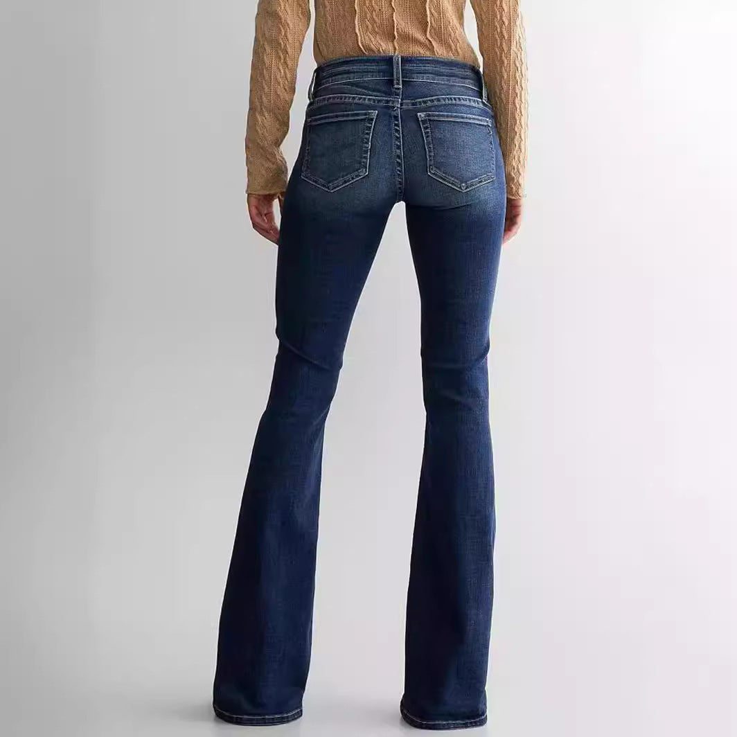 Mid Waist Slim Fit Stretch Flared Jeans