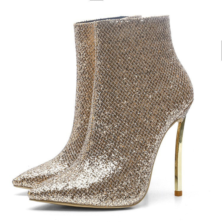 Golden stiletto boots