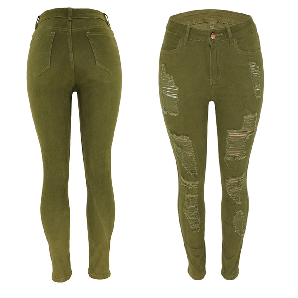 Slim-fit Multi-color Knee Ripped Jeans