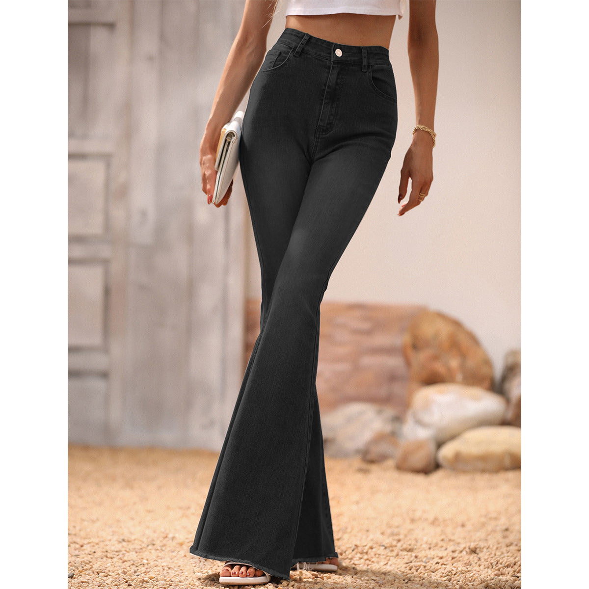 Flared Jeans Black Rough Edges